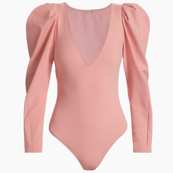 Free People Intimately Va Va Voop Deep V-Neck Puff Long Sleeves Bodysuit Sz XS - Picture 1 of 14